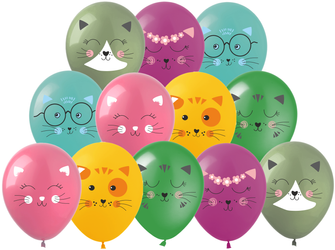 Rubber balloons with Cats theme balloons (12 pcs.)
