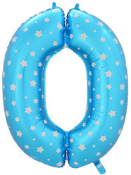 Balónek číslo "0" modrý s hvězdami (40 cm)