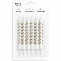 Birthday candles white with gold zigzag - 6 pieces