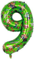 Balon foliowy cyfra 9 – motyw Minecraft, 100 cm