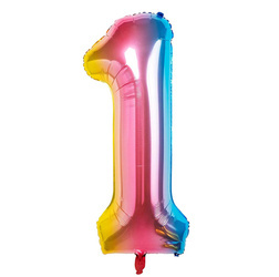 Fóliový balónek s číslem "1" Rainbow (100 cm).)