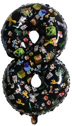 Balon foliowy cyfra 8 – Minecraft, czarny, 32 cali (80 cm)
