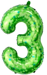 Balon foliowy cyfra 3 – Pikselowy zielony 100 cm