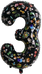 Balon foliowy cyfra 3 – Minecraft, czarny, 32 cali (80 cm)