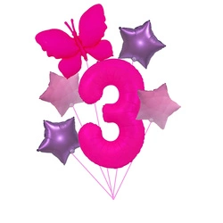 Zestaw balonów „Różowa 3 z Motylem” – Neon & Pastel Stars