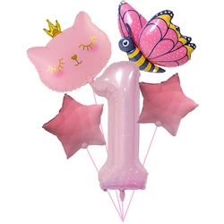 Birthday balloon set "Pink 1" - cat, butterfly, stars