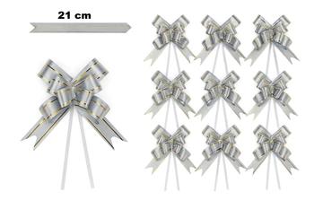 Kokarda dekoracyjna srebrna ze złotym brzegiem – 21 cm (zestaw 10 szt.)