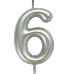 Świeczka Cyfra "6" – Srebrna