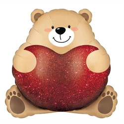 Foil Balloon "Sitting Teddy Bear with Red Heart" - 54x59 cm