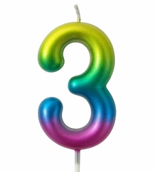 Rainbow Candle Number 3 - Colorful Celebration Magic
