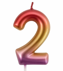 Birthday candle in the shape of the number 2 - pink and gold elegant