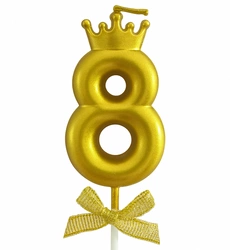Golden birthday candle - Number 8 with crown