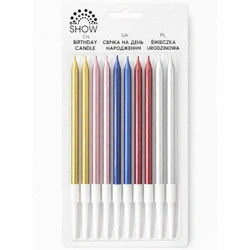 SHOW birthday candles 10 pcs. metallic - gold, pink, blue, red, silver
