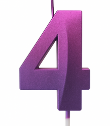 Fialová a růžová svíčka s číslem "4"