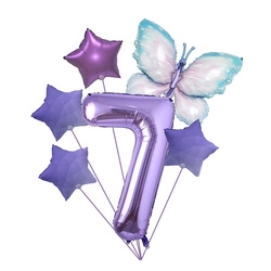 Set of balloons for 7th birthday with butterfly