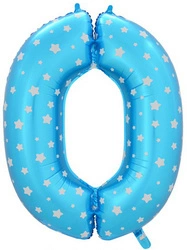 Balon Foliowy Cyferka "0" Niebieska w Gwiazdki (100cm.)