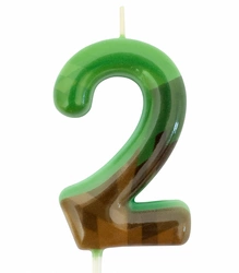 Minecraft green and brown pixel candle "2"