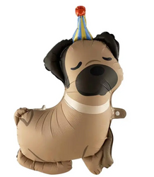 Foil balloon in the shape of a dog with a birthday hat (63cm*64cm)