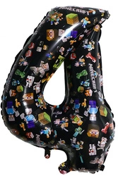 Balon foliowy cyfra 4 – Minecraft, czarny, 32 cali (80 cm)
