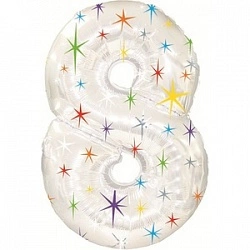 Foil Balloon Number "8" White with Stars (100cm.)
