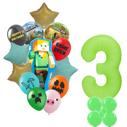 Zestaw Balonów „Minecraft” – Balony Foliowe i Gumowe z Nadrukiem (34 elementy)