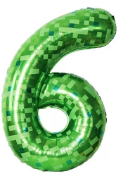Balon foliowy cyfra 6 – Pikselowy zielony 100 cm