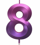 Fialová a růžová svíčka s číslem "8"