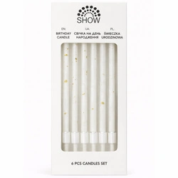 SHOW birthday candle set - 6 pieces, white and gold