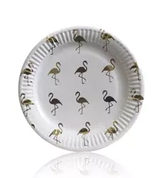 Papírové talíře White Golden Flamingo (10 ks).)