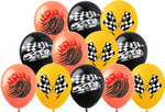 Balony wyścigowe z nadrukiem samochodów i flag zestaw 12 sztuk