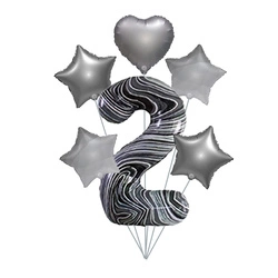 Marble 2" Balloon Set - Silver Stars and Heart