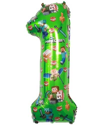 Balon foliowy cyfra 1 – motyw Minecraft, 100 cm