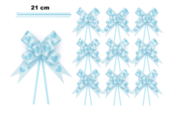Kokarda dekoracyjna błękitna z motywem serc – 21 cm (zestaw 10 szt.)