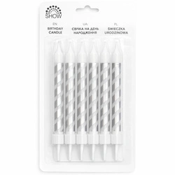 Silver and white spiral birthday candles 6 pcs.