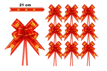 Kokarda dekoracyjna czerwona 21 cm z chińskim symbolem szczęścia (10 sztuk)