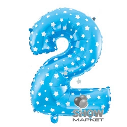 Foil Balloon Number "2" Blue with Stars (100cm.)