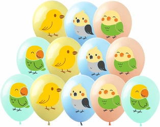 Pastel balloons with cute birds set of 12 pieces