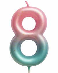 Birthday candle number "8" - pink and mint with ombre effect
