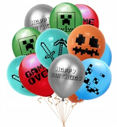 Rubber balloons with Game, Pixels, Minecraft print (12 pcs.)