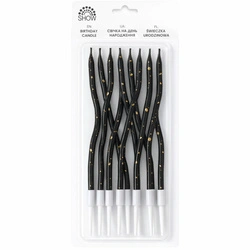 Birthday candles black with glitter 12 pcs.