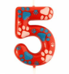 Christmas candle red with paws (Psi Patrol) - number"5"