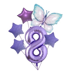 Set of balloons for 8th birthday with butterfly