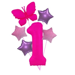 "Pink 1 with Butterfly" balloon set - Neon & Pastel Stars