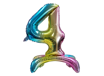 Fóliový balónek s číslem "4" Rainbow Standing (80 cm).)