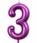 Narozeninová svíčka číslo "3" - metalická malina