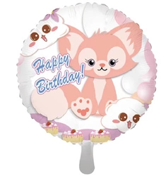 Foil balloon with fox and cute motifs, Happy Birthday 18" (45cm.)