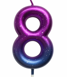 Birthday candle number "8" - purple-blue with glitter