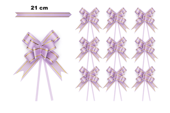 Kokarda dekoracyjna lawendowa ze złotym brzegiem – 21 cm (zestaw 10 szt.)