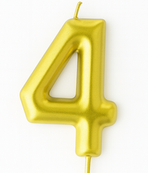 Gold birthday candle in the shape of a number "4"