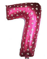 Balon Cyferka "7" Różowa w serca (40cm)